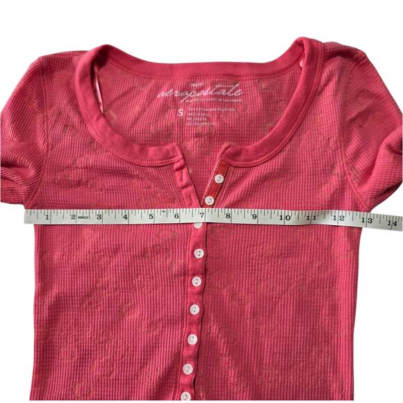 Aeropostale Pink Burnout Floral Thermal Henley Top Long Sleeve Waffle Knit S - Picture 5 of 6